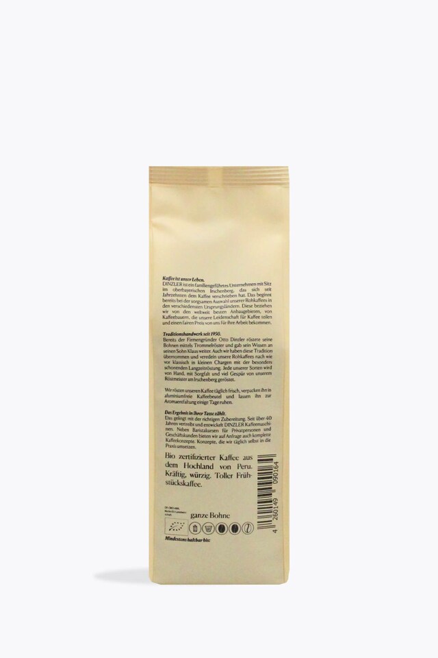 Dinzler Coffee Peru Organico 250g back