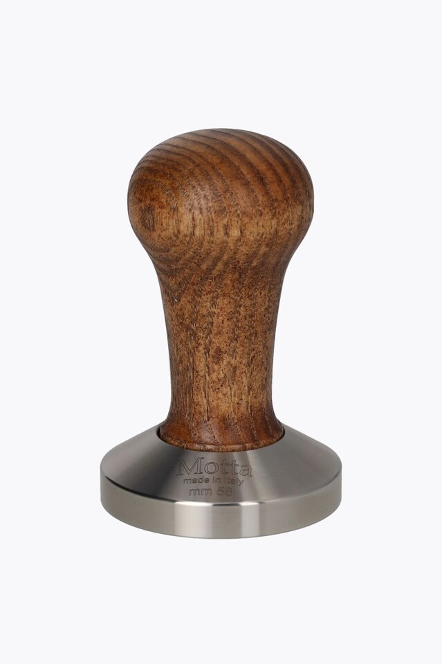 Motta Tamper Stainless Steel Curved with Brown Wooden Handle 58mm