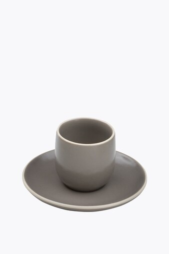 Molde Mandala Satin Matte Espresso Cup Gray with White Rim with Saucer