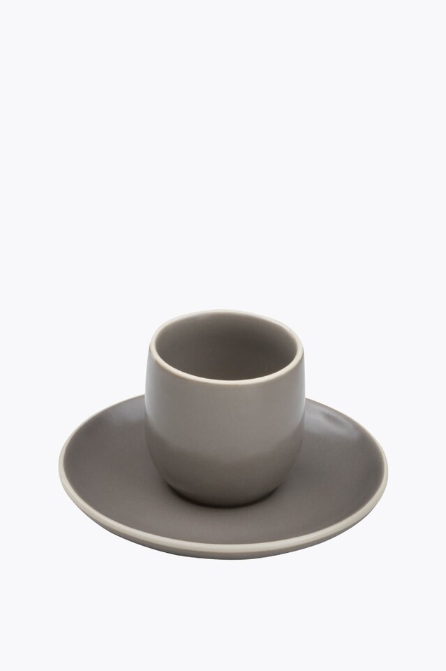 Molde Mandala Satin Matte Espresso Cup Gray with White Rim with Saucer
