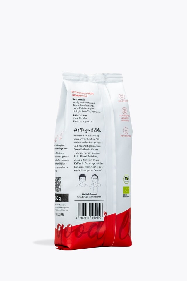 earlybird coffee Decaffeinated Bio 250g ground2