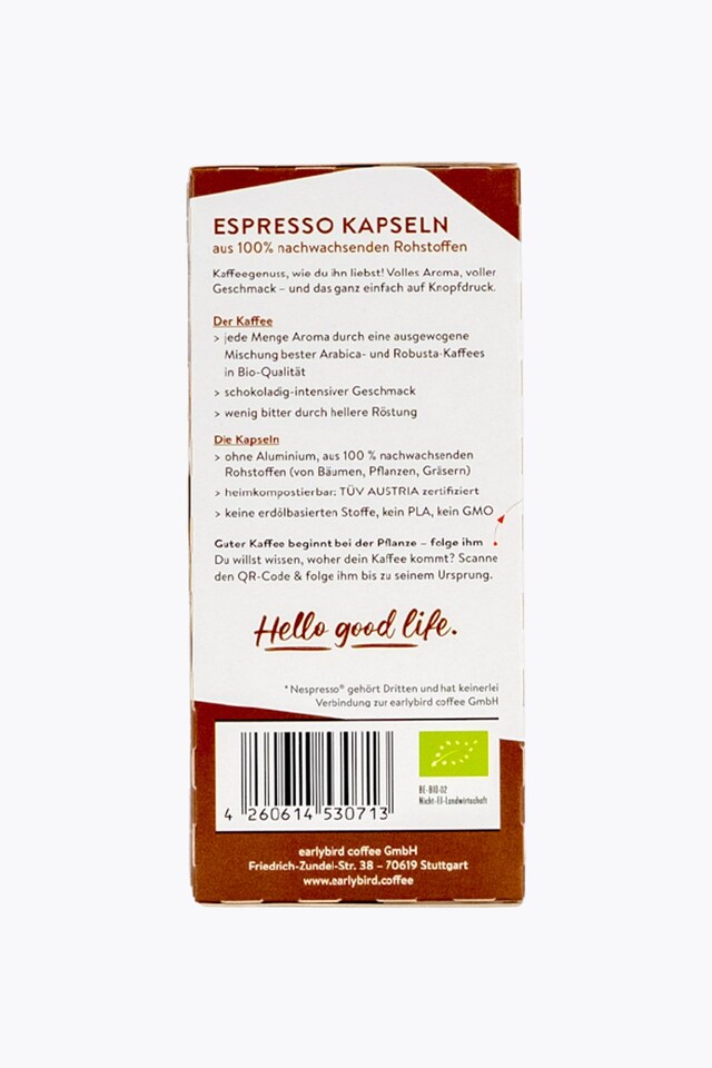 earlybird coffee Espresso orgánico 10 cápsulas compatibles con Nespresso®