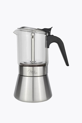 Milu juego de cafetera italiana de acero inoxidable y vidrio para inducción (5 piezas) 4 tazas