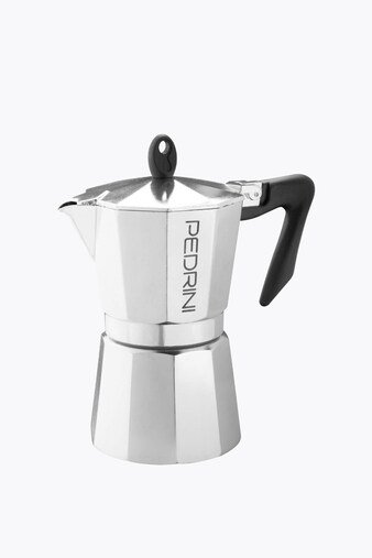 Cafetera Pedrini pulida de aluminio para 6 tazas
