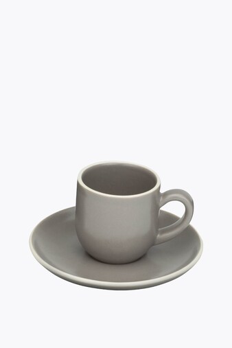 Molde Mandala Satin Mate Taza de espresso gris con borde blanco y platillo
