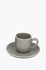 Molde Mandala Satin Matte Espresso Cup Gray with White Rim with Saucer