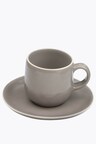 Molde Mandala Satin Matte Cappuccino Cup Gray with White Rim with Saucer