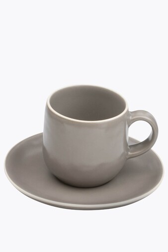 Molde Mandala Satin Matte Cappuccino Cup Gray with White Rim with Saucer