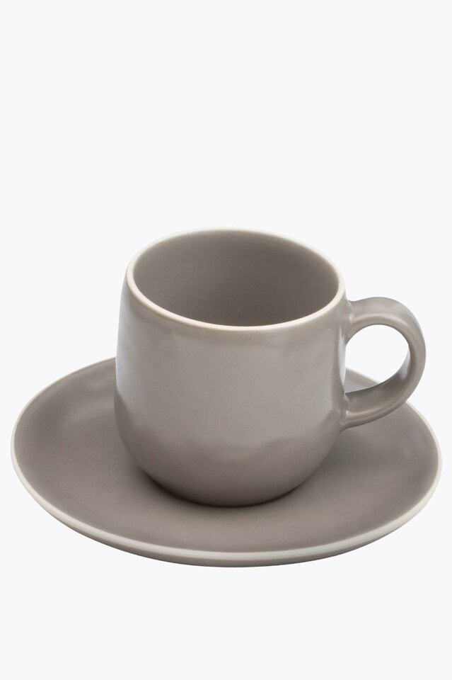 Molde Mandala Satin Matte Cappuccino Cup Gray with White Rim with Saucer
